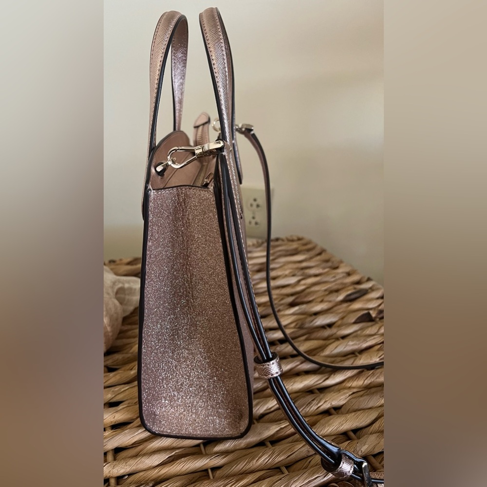Kate Spade Rose Gold Tinsel Glitter Satchel Crossbody Bag - Picture 9 of 11